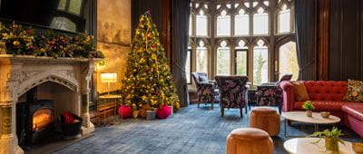 Christmas tree in elegant living room