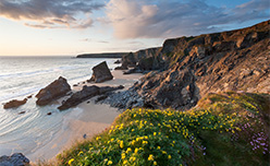 Sunset over Bedruthan Steps in Cornwall