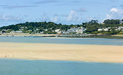 Sandbars in the Camel Estuary with the town of Rock visible behind