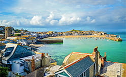 Overlooking rooftops towards the harbour in St Ives in Cornwall