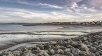 A view across the rocks at Morecambe Bay