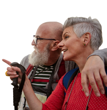 Older Couple pointing to something interesting