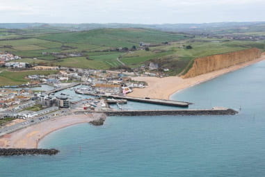a Dorset beach captured from the sky